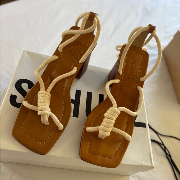 SCHUTZ Brown and Cream Strappy Sandals - Picture 1 of 3